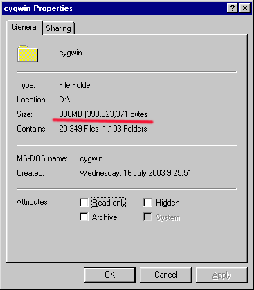 Cygwin directory size - 8K