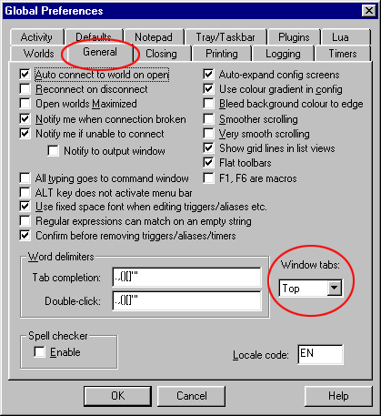 Window tabs preferences